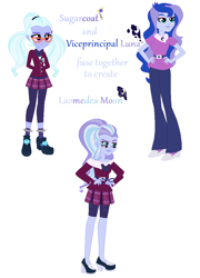 Size: 800x1112 | Tagged: safe, artist:meowwoofoink, princess luna, sugarcoat, vice principal luna, equestria girls, four arms, four eyes, fusion, multiple arms, multiple eyes