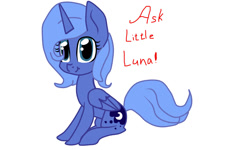 Size: 1280x768 | Tagged: safe, artist:kilka-chan-yana, princess luna, alicorn, pony, :t, looking at you, s1 luna, simple background, sitting, smiling, solo, white background, younger