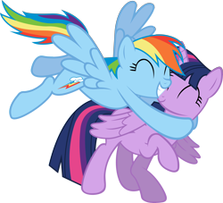 Size: 6798x6183 | Tagged: dead source, safe, artist:fureox, rainbow dash, twilight sparkle, twilight sparkle (alicorn), alicorn, pegasus, pony, magical mystery cure, absurd resolution, cute, duo, female, hug, mare, simple background, transparent background, vector