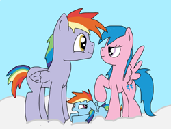 Size: 431x326 | Tagged: safe, artist:graciegirl328, firefly, rainbow blaze, rainbow dash, pegasus, pony, g1, g4, female, filly, fireblaze, firefly as rainbow dash's mom, foal, g1 to g4, generation leap, male, mare, raised hoof, shipping, stallion, straight, trio