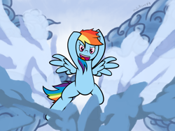 Size: 2048x1536 | Tagged: safe, artist:haloprime, rainbow dash, pegasus, pony, blue coat, female, mare, multicolored mane, parody, solo, xiaolin showdown