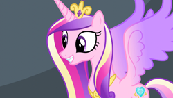 Size: 1920x1080 | Tagged: safe, screencap, princess cadance, alicorn, pony, equestria games (episode), grin, smiling, solo, spread wings