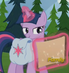 Size: 385x411 | Tagged: safe, derpibooru import, screencap, twilight sparkle, twilight sparkle (alicorn), alicorn, pony, the hooffields and mccolts, discovery family logo, female, lidded eyes, magic, map, mare, open mouth, saddle bag, solo, telekinesis