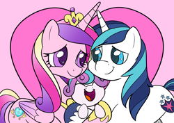 Size: 4093x2894 | Tagged: safe, artist:esfelt, princess cadance, princess flurry heart, shining armor, alicorn, pony, unicorn, atg 2018, baby, baby pony, cute, cutedance, eyes closed, family, female, flurrybetes, male, mare, newbie artist training grounds, shining adorable, shiningcadance, shipping, smiling, sparkle family, stallion, straight