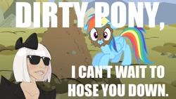 Size: 830x467 | Tagged: artist needed, safe, rainbow dash, pegasus, pony, heavy metal lover, lady gaga, mud, song reference