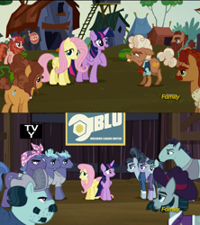 Size: 2134x2398 | Tagged: safe, derpibooru import, edit, edited screencap, screencap, big daddy mccolt, buzzsaw mccolt, crosscut mccolt, fluttershy, gravedigger hooffield, hacksaw mccolt, hammerhead mccolt, leadnail mccolt, ma hooffield, rosy riveter, steel bolts, tree h. hooffield, trowel hooffield, turner mccolt, twilight sparkle, twilight sparkle (alicorn), alicorn, pegasus, pony, the hooffields and mccolts, builders league united, discovery family logo, drama, female, hooffield family, locknut mccolt, mare, mccolt family, reliable excavation demolition, saw sisters, seedsman hooffield, team fortress 2