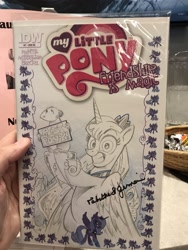 Size: 768x1024 | Tagged: safe, artist:andypriceart, princess luna, tiberius, alicorn, pony, autograph, grin, monochrome, smiling, tabitha st. germain, traditional art