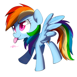 Size: 720x720 | Tagged: safe, artist:affanita, rainbow dash, pegasus, pony, blue coat, female, mare, multicolored mane, tongue out