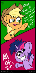 Size: 3200x6500 | Tagged: safe, artist:machstyle, derpibooru import, applejack, twilight sparkle, twilight sparkle (alicorn), alicorn, earth pony, pony, what about discord?, comic, female, high, highlight sparkle, implied drug use, mare