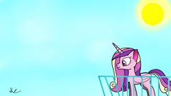 Size: 1920x1080 | Tagged: safe, artist:phenioxflame, princess cadance, alicorn, pony, balcony, crystal empire, fixed, scrunchy face, signature, solo