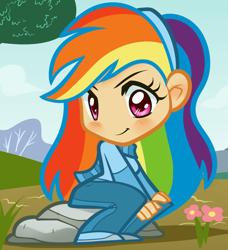 Size: 866x948 | Tagged: safe, artist:dragoart, rainbow dash, blushing, chibi, flower, humanized, solo