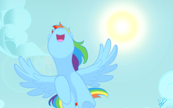 Size: 1280x800 | Tagged: safe, artist:nana-z, rainbow dash, pegasus, pony, blue coat, female, flying, mare, multicolored mane