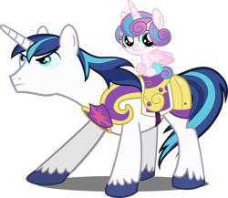 Size: 1024x888 | Tagged: safe, artist:mattbas, artist:pink1ejack, edit, editor:slayerbvc, princess flurry heart, shining armor, alicorn, pony, unicorn, armor, baby, baby pony, diaper, father and child, father and daughter, female, filly, foal, looking at you, looking up, male, parent and child, ponies riding ponies, simple background, sitting, stallion, transparent background, vector, vector edit