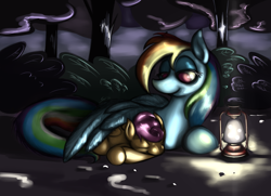 Size: 2899x2096 | Tagged: safe, artist:saliantsunbreeze, rainbow dash, scootaloo, pegasus, pony, camping, cute, lamp, outdoors, scootalove