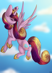 Size: 1024x1448 | Tagged: safe, artist:fizzy2014, princess cadance, alicorn, pony, cloud, flying, sky, solo