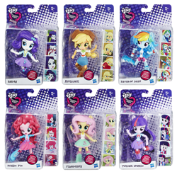 Size: 500x500 | Tagged: safe, derpibooru import, applejack, fluttershy, pinkie pie, rainbow dash, rarity, twilight sparkle, equestria girls, chibi, clothes, cute, doll, equestria girls minis, irl, mane six, official, packaging, photo, skirt, smiling, tanktop, toy, wink