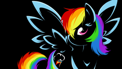 Size: 1920x1080 | Tagged: safe, artist:bamboodog, rainbow dash, pegasus, pony, black background, cutie mark, female, lineart, mare, simple background, solo, spread wings, wallpaper, wings