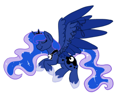 Size: 1024x839 | Tagged: safe, artist:jen-neigh, princess luna, alicorn, pony, eyes closed, flying, simple background, smiling, solo, transparent background