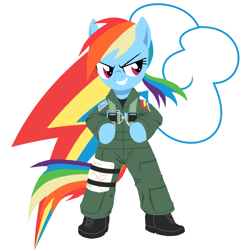 Size: 1000x1000 | Tagged: safe, artist:30clock, rainbow dash, pegasus, pony, bipedal, boots, clothes, military uniform, pixiv, shoes