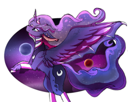 Size: 1024x819 | Tagged: safe, artist:korwenzeza, princess luna, alicorn, pony, ear piercing, earring, flying, horn jewelry, jewelry, moon, piercing, solo, stars, unshorn fetlocks