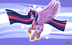 Size: 2560x1600 | Tagged: safe, artist:mysticalpha, derpibooru import, twilight sparkle, twilight sparkle (alicorn), alicorn, pony, female, long mane, mare, older, older twilight, raised hoof, solo, spread wings, ultimate twilight