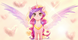 Size: 1600x834 | Tagged: safe, artist:sugarberry, princess cadance, alicorn, pony, cute, cutedance, long hair, looking at you, smiling, solo, spread wings