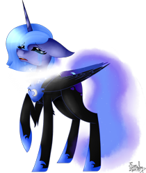 Size: 1009x1200 | Tagged: safe, artist:pinkpearlmlp, nightmare moon, princess luna, alicorn, pony, crying, raised hoof, s1 luna, simple background, solo, transformation, transparent background