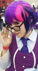 Size: 1000x1849 | Tagged: safe, artist:ribbonbell, derpibooru import, sci-twi, twilight sparkle, human, equestria girls, clothes, convention, cosplay, costume, crystal prep academy uniform, glasses, irl, irl human, monterrey, photo, school uniform, solo