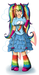 Size: 909x1750 | Tagged: safe, artist:naitmaerev2, rainbow dash, humanized, pigtails, rainbow dash always dresses in style, solo, twintails