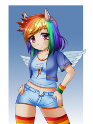 Size: 695x918 | Tagged: safe, artist:razorkun, rainbow dash, clothes, eared humanization, humanized, panties, solo, underwear, winged humanization