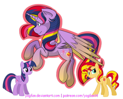 Size: 1024x819 | Tagged: safe, artist:yogfan, sunset shimmer, twilight sparkle, twilight sparkle (alicorn), alicorn, pony, fusion