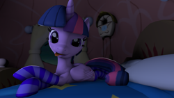 Size: 3840x2160 | Tagged: safe, artist:marcsello, derpibooru import, twilight sparkle, twilight sparkle (alicorn), alicorn, pony, 3d, clothes, female, mare, socks, solo, source filmmaker, striped socks