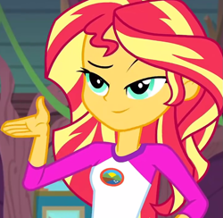 Size: 931x907 | Tagged: safe, edit, edited screencap, screencap, sunset shimmer, equestria girls, legend of everfree, cropped, inverted mouth, solo