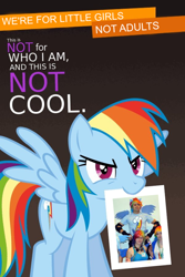 Size: 534x800 | Tagged: safe, edit, rainbow dash, pegasus, pony, troll, brony, cosplay, drama bait, mouth hold, public service announcement, we're a culture not a costume