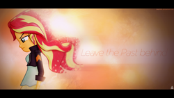 Size: 1920x1080 | Tagged: safe, artist:imladdi, sunset shimmer, human, equestria girls, looking down, signature, solo, vector, wallpaper