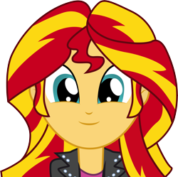 Size: 6843x6804 | Tagged: safe, artist:paganmuffin, sunset shimmer, eqg summertime shorts, equestria girls, pet project, absurd resolution, clothes, cute, female, looking at you, shimmerbetes, simple background, smiling, solo, transparent background, vector