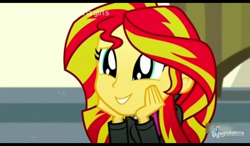 Size: 1024x600 | Tagged: safe, screencap, sunset shimmer, eqg summertime shorts, equestria girls, pet project, cute, daaaaaaaaaaaw, grin, happy, shimmerbetes, smiling, solo