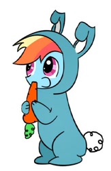 Size: 365x560 | Tagged: safe, artist:clistothecium, rainbow dash, pegasus, pony, bunny costume, carrot, clothes, solo