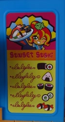 Size: 1335x2487 | Tagged: safe, sunset shimmer, shrimp, equestria girls, doll, equestria girls minis, food, onigiri, sunset sushi, sushi, toy, truck