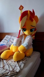 Size: 546x960 | Tagged: safe, artist:ec31314, artist:nekokevin, sunset shimmer, pony, irl, lidded eyes, life size, photo, plushie