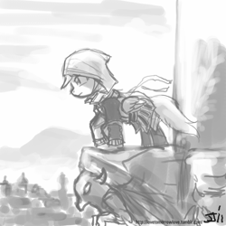 Size: 800x800 | Tagged: safe, artist:johnjoseco, rainbow dash, pegasus, pony, assassin's creed, clothes, crossover, grayscale, monochrome, solo