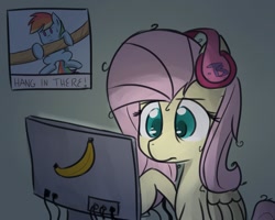 Size: 1000x800 | Tagged: safe, artist:taco-slayer, fluttershy, rainbow dash, pegasus, pony, computer, dark, gaming, headphones, messy mane, parody, poster