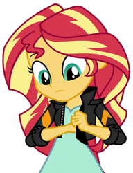 Size: 508x660 | Tagged: safe, artist:fella, sunset shimmer, equestria girls, movie magic, spoiler:eqg specials, clothes, female, jacket, leather jacket, looking down, simple background, solo, transparent background