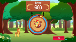 Size: 960x540 | Tagged: safe, sunset shimmer, pony, apple, apple tree, barn, flower, food, gameloft, solo, tree