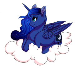 Size: 2178x1919 | Tagged: safe, artist:loladotz, princess luna, alicorn, pony, cloud, prone, simple background, smiling, solo, transparent background