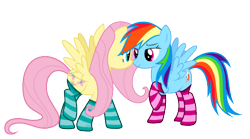 Size: 432x240 | Tagged: safe, artist:alexiy777, fluttershy, rainbow dash, pegasus, pony, clothes, female, flutterdash, lesbian, shipping, simple background, socks, striped socks, svg, transparent background, vector