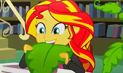 Size: 1023x609 | Tagged: safe, screencap, sunset shimmer, epic fails (equestria girls), eqg summertime shorts, equestria girls, cute, humans doing horse things, shimmerbetes, sunset wants her old digestive system back