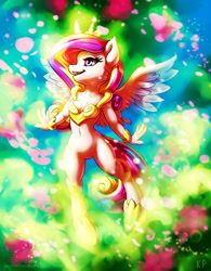 Size: 1556x2000 | Tagged: safe, artist:kp-shadowsquirrel, princess cadance, alicorn, anthro, unguligrade anthro, barbie doll anatomy, bottomless, clothes, featureless crotch, flying, open mouth, partial nudity, solo, spread wings