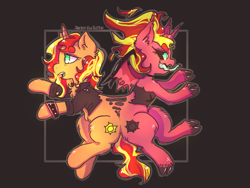 Size: 1024x768 | Tagged: safe, artist:jackytheripperart, sunset satan, sunset shimmer, pony, equestria girls, duo, equestria girls ponified, ponified