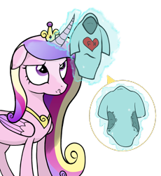 Size: 921x1000 | Tagged: safe, artist:zharkaer, princess cadance, alicorn, pony, clothes, curved horn, floppy ears, heart, implied flurry heart, levitation, magic, onesie, simple background, solo, telekinesis, torn clothes, transparent background, wavy mouth